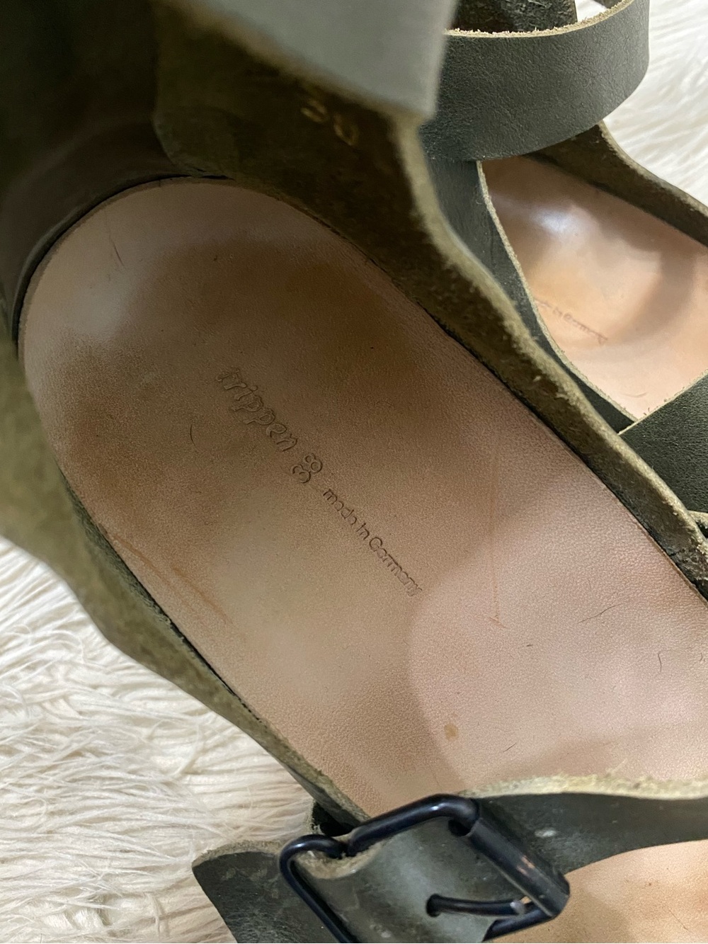 Trippen Moholy Olive Green Leather Box Sole Platform Buckle Strap Shoes 38 US 7 - Picture 5 of 10